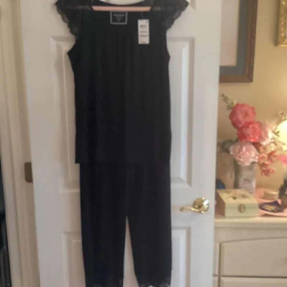 NWT. Charter Club/Macy’s Brand Women’s 2 PC PJ Set with Lace Black Sizes: XS, M